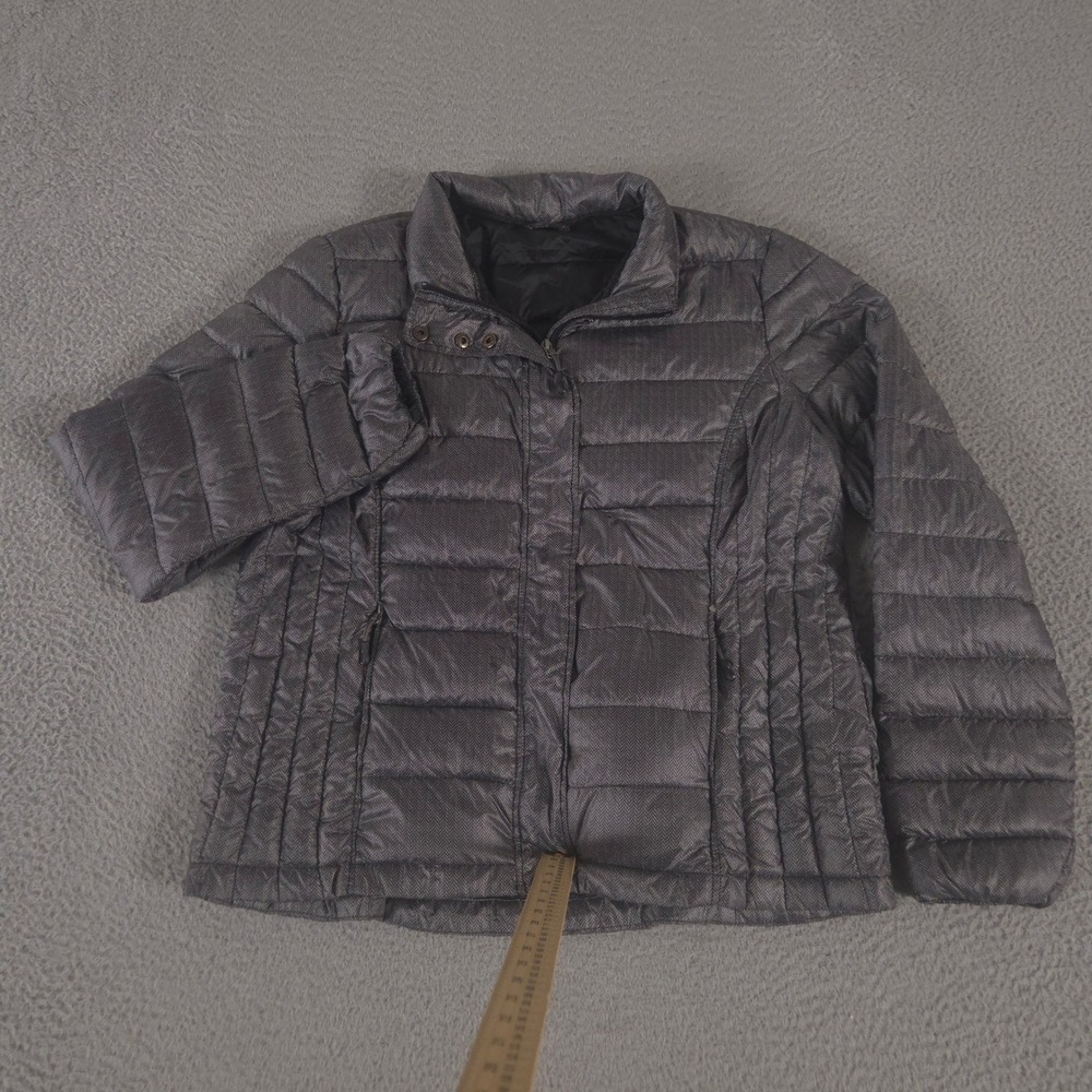 Weatherproof Jacket Womens L Grey Herringbone Down Puffer Quilted Zip Mock Neck